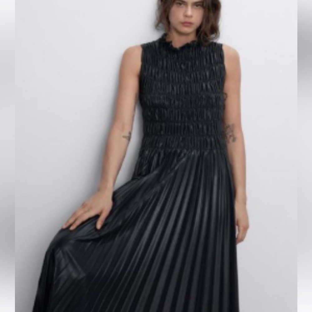 Zara Faux Leather Pleated Maxi Dress - Picture 7 of 8